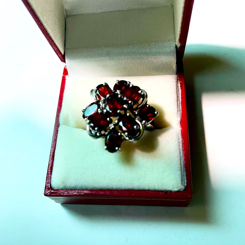 Garnet Floral Ring 925 Silver - Picture 11 of 14